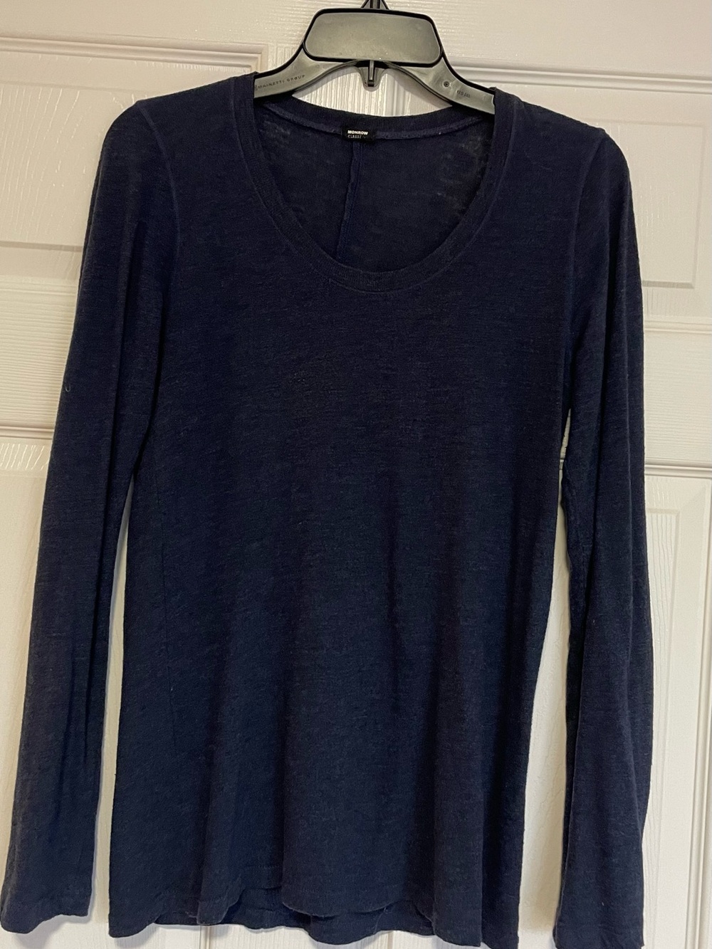 MONROW Women’s Classic Fitted Navy Long Sleeve Crewneck Tee Top Small